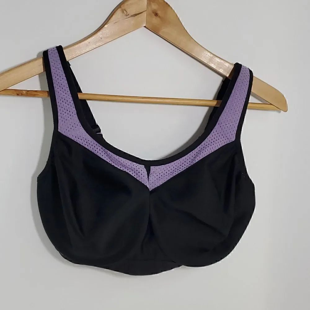 Glamorise Underwire High Impact Sports Bra 9066 Black Purple Size 32G